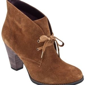 Indigo by Clarks ochre brown suede heeled booties